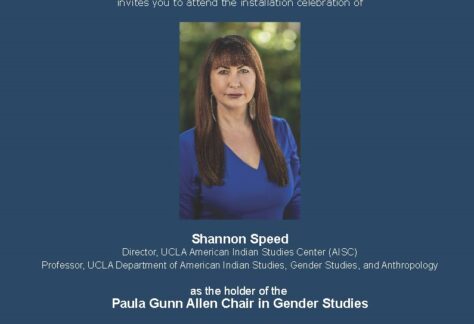 Location: UCLA James West Alumni Center Description: Shannon Speed, Director, UCLA American Indian Studies Center (AISC) Professor, UCLA Department of American Indian Studies, Gender Studies, and Anthropology as the holder of the Paula Gunn Allen Chair in Gender Studies will be speaking on the topic of "Chickasaw Spring: Law and Sovereign Resurgence in a Native Nation."