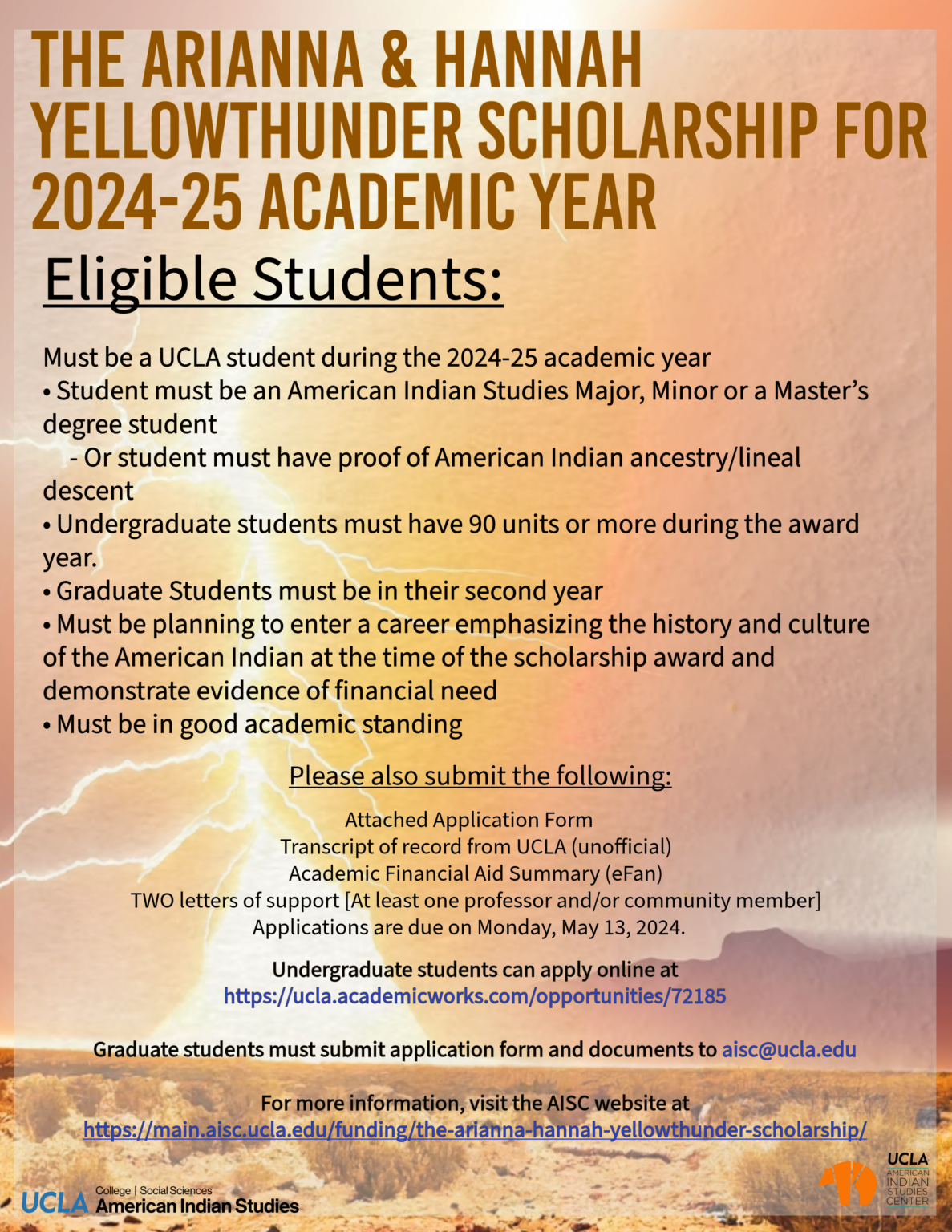 The Arianna & Hannah Yellowthunder Scholarship for 202425 Academic